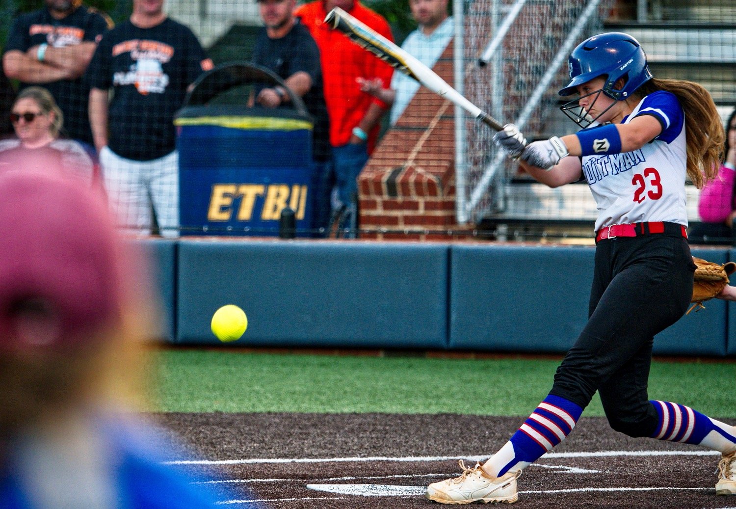Larkin Spears takes a cut at the ball. She led Quitman in hitting in the second game. [catch more of Quitman]